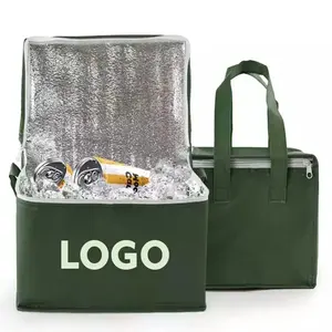 Reusable grocery 6 pack picnic insulated cooler bag with logo printed green eco-friendly waterproof food lunch cooler bags