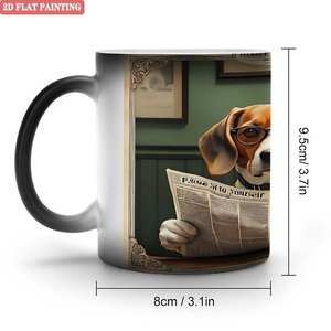 Frosted Black Ceramic 11oz Heat Activated Color Changing Mug With <b>Dog</b> Reading Newspaper Design - Product Image 1