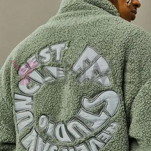 Yunmei Vestuário Fabricante Personalizado Bordado Logo Fleece Jacket Stand Collar Zip Up 100% Lã Sherpa Fleece Jacket Para Homens