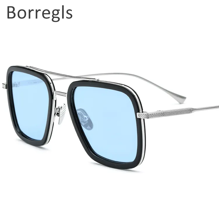 Borregls แว่นกันแดดสำหรับผู้ชาย18512,แว่นตากันแดดโพลาไรซ์บริสุทธิ์ทำจากไทเทเนียมแนววินเทจสไตล์โทนี่สตาร์คแว่นตาสำหรับผู้หญิง