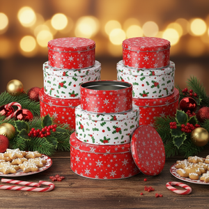 Boîtes à biscuits de Noël ensemble 3 tailles conteneurs de nidification en métal décoratifs couvercles pour friandises de vacances bonbons chocolats chewing-gums - Product Image 1