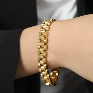 Non-Fading 18k Gold Plated Fashion Jewelry Set Stainless Steel Watch Bracelet Ring Earrings For Women Men