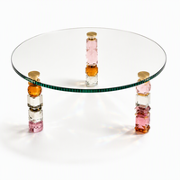 Table basse ronde en cristal K9 empilable multicolore, table en verre sur piétement géométrique, mobilier de luxe pour intérieurs haut de gamme