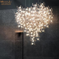 Lustre LED sur mesure en or de grande taille pour hall d'hôtel et projet de restaurant, luminaire suspendu décoratif en forme de pissenlit/cube, à intensité variable