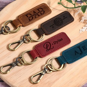 Uionen Retro Cowhide <b>Keychain</b> for Men Waist Belt Pendant Top-grain Waxed Leather Unique Car <b>Keychain</b> with <b>Personality</b> - Product Image 2