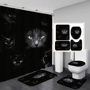 4 pezzi carino gatto nero occhi graduali tenda da doccia per il bagno - Product Image 3