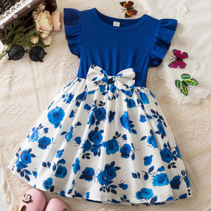 Vestido de Verano Personalizado para Niñas, Estilo Europeo Americano, Vestido de Princesa con Mangas Volantes, Vestido Informal Estampado para Fiestas Infantiles - Product Image 1