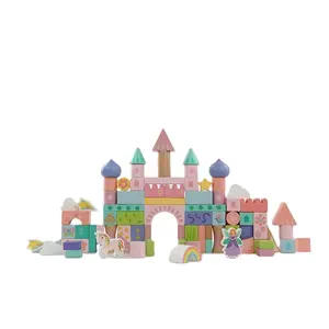 Blocs de construction de château en bois, vente en gros, jeu créatif préscolaire, ensemble de blocs de construction en bois