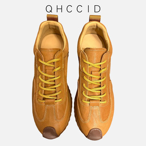 QHCCID Baskets décontractées en cuir pour hommes, marron, à talon bas, à lacets, respirantes, légères, pour usage quotidien, chaussures de skateboard - Product Image 1