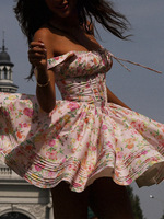 Mode fleur imprimé doublure Mini robes femmes Spaghetti sangle dos nu a-ligne robes décontractées robe d'été pour femmes