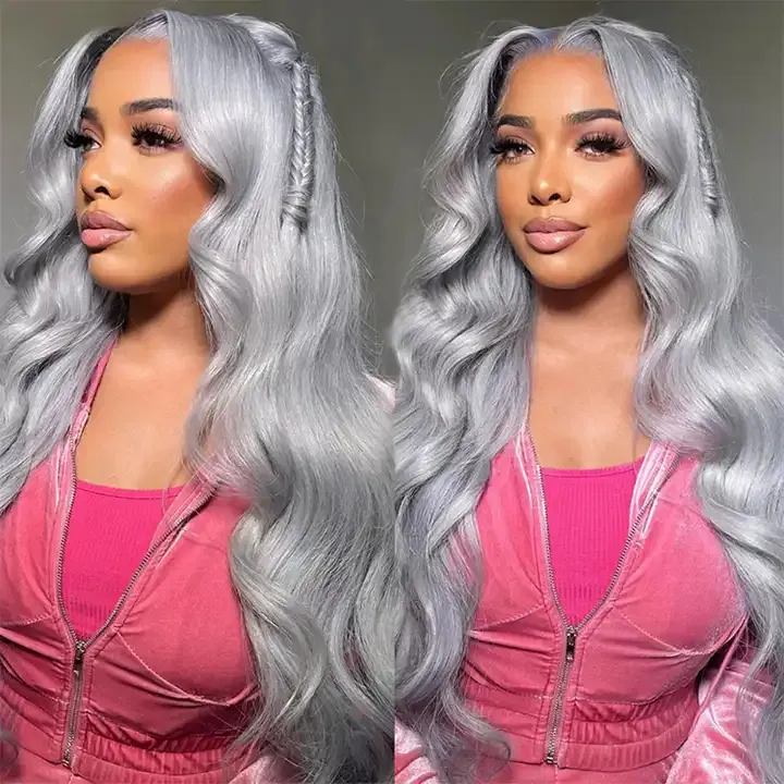 Virgin Brazilian Colored Wigs Transparent Lace Frontal Grey Wigs Body Wave Gray Human Hair Frontal Lace Wigs For Black Women