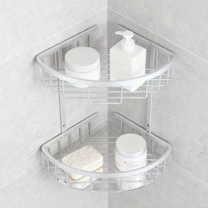 Étagère d'angle de douche en aluminium antirouille à 2 niveaux, sans perçage, murale, pour articles de toilette, shampoing et savon - Product Image 2