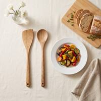 Ensemble d'ustensiles de cuisine en bois, 2 spatules et cuillères en bois, ustensiles de cuisine en bois naturel avec trou de suspension