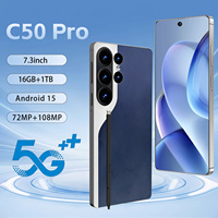 Teléfono Inteligente C50 Pro para Fiestas de Cumpleaños, con Batería de Más de 8000 mAh, Pantalla de 7.3 Pulgadas, Cámara de 108 MP, 16 GB + 1 TB, 5G, Doble SIM, 120 Hz, Android 15, MTK 62XX, Marco Metálico