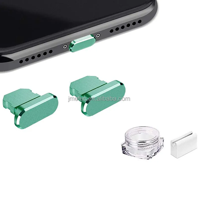 high quality 2 Pack metal Charging Port Cover Protectors with Plug Holder and Storage Box phone metal dust plug set
