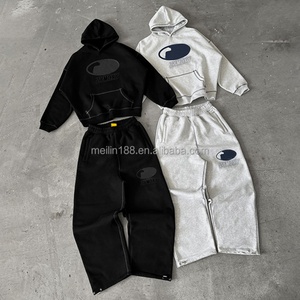 Fabricant de survêtements personnalisés : Ensemble pantalon de survêtement coupe droite ample et sweat à capuche, grande taille, épais, vierge, pour homme - Product Image 2