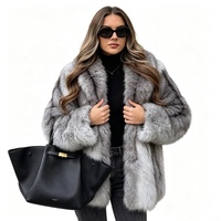 Manteau en fausse fourrure de renard gris ombré pour femme Zeyu, col large, mi-long, hiver, luxe, duveteux, manteaux en fausse fourrure écologiques pour femme ODM / OEM