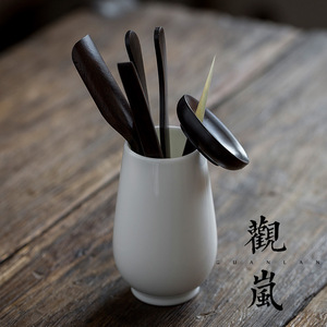 Dehua White Porcelain <b>Tea</b> <b>Set</b> Six Gentlemen Ebony Wood <b>Tea</b> Tools Kung Fu <b>Tea</b> Accessories Cylinder Shape Without Lid - Product Image 3
