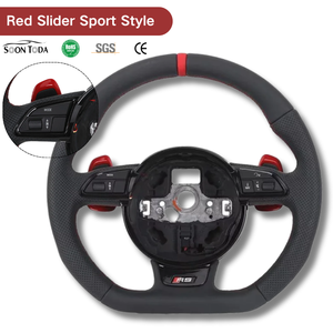 Volant sport en cuir noir <span class=keywords><strong>RS</strong></span> pour <span class=keywords><strong>Audi</strong></span> A3/A4/A5/A6/Q3/Q5/Q7/R8 B6-B9 SQ5 RS3 8V RS4 RS6 RS7 <span class=keywords><strong>TT</strong></span> <span class=keywords><strong>RS</strong></span> A7 avec bande <span class=keywords><strong>rouge</strong></span> - Product Image 1