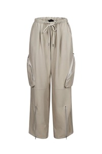Ropa de calle moda única Vintage cordón cintura elástica Casual deporte <span class=keywords><strong>suelto</strong></span> recto cremallera <span class=keywords><strong>Cargo</strong></span> Pantalones de mujer - Product Image 4