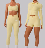 Set Yoga 2/4 Pcs: Bra, Jaket, Mantel, Celana Pendek Pinggang V, Leggings, Perlengkapan Olahraga Mewah, Set Yoga Personalisasi