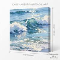 Peinture à l'huile sur toile peinte à la main, sur mesure, grande taille, bleu et blanc, texture 3D épaisse, couteau à palette, vagues océaniques, art mural pour salon
