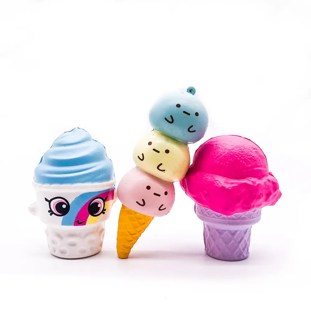 Custom Kids Toddler Squishy Stress Soft Cute Toy Slow Rise ice-cream cone Food Shaped PU Stress Relief Foam Sponge For Promotion