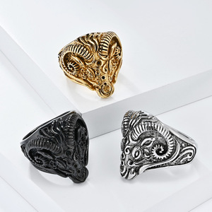แหวนรูปหัวแกะสำหรับผู้ชาย โลหะผสมสังกะสี สีทอง สีดำ สีเหล็ก เครื่องประดับสำหรับงานปาร์ตี้ - Product Image 1