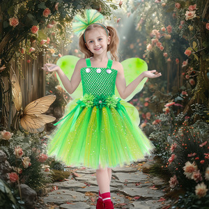Vestido de Princesa Elfa Verde Selva para Niñas, Diseño Nuevo de HP, Vestido de Fiesta con Tutú y Alas para Niñas - Product Image 2