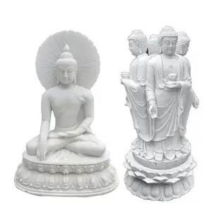 wholesale large giant marble natural stone temple sitting down laugh buddha garden statue for sale