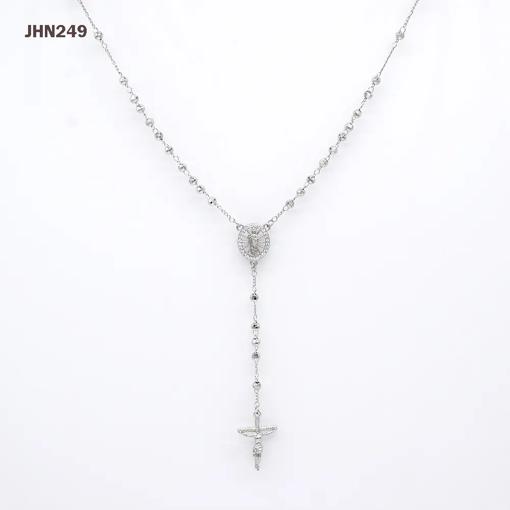 JH249 Elfic Hot Selling 4mm Rosenkranz Halskette Hochwertige Silber Virgen Guadalupe Oro Laminado Kreuz Schmuck kette Katholische Religion