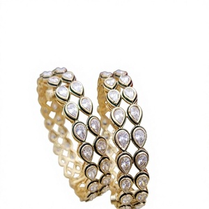 Beautiful Trendy <b>Gold</b> Finish With Stones Look Two <b>Set</b> OF <b>Bangles</b> Stylish Openable <b>Bangles</b> for Women For Wedding Wear - Product Image 3
