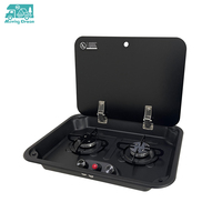 Cuisinière à gaz RV 2 brûleurs en acier inoxydable, plaque de cuisson GPL intégrée avec couvercle en verre trempé pour caravane, yacht, marine, RV, cuisinière à gaz JDA
