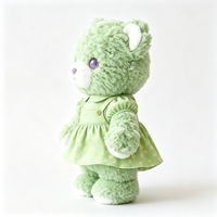Adorable Ours en Peluche Vert avec Robe à Fleurs et Pois, Jouet en Peluche Moelleux de Dessin Animé, Décoration Maison, Cadeau