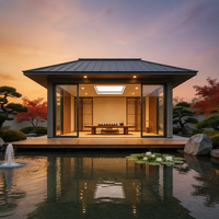 Gazebo de jardin en aluminium à toit rigide 4x5 mètres, extérieur, avec porte coulissante et écran d'intimité, pour villa et complexe hôtelier
