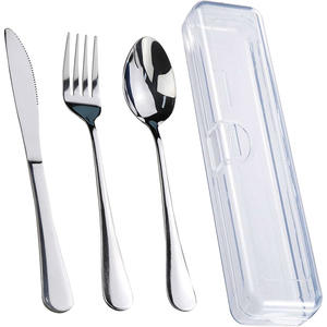 Juego de <span class=keywords><strong>Cubiertos</strong></span> Desechables de Acero Inoxidable Plateado de 4 Piezas, Portátil, <span class=keywords><strong>para</strong></span> Viajes y Campamento, con <span class=keywords><strong>Estuche</strong></span> de Lujo - Product Image 1