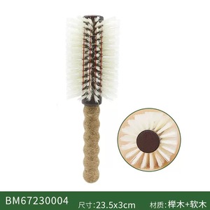 Wholesale Compact Anti-Static Wooden <strong>Round</strong> <strong>Brush</strong> for Curly Hair New Cork Nylon &amp; Boar Bristle Custom Hair Comb - Product Image 3