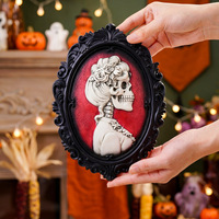Cadre photo rétro en résine pour Halloween, décoration tête de mort, art mural gothique sombre avec araignée et crâne, décor effrayant