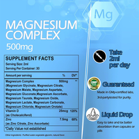 Gouttes liquides de complexe de magnésium 12-en-1 sans sucre, 500 mg, marque privée OEM, pour le soutien des os, des muscles et du sommeil, avec vitamine D3