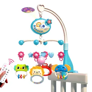 פעמון מיטת תינוקות מוזיקלי עריסה לתינוק ניידים צעצוע תלוי פלסטיק רעשנים פעמונים צעצוע עם אורות מקרן כוכב תיבת נגינה
