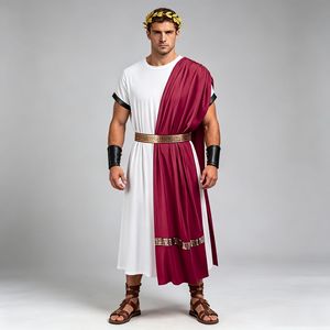 Costume da Toga Romana per Adulti, Abito da <span class=keywords><strong>Imperatore</strong></span> della Grecia Antica con Ghirlanda di Alloro, Outfit Completo per Feste di Halloween e Cosplay - Product Image 1