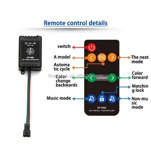 DC5-12V SP106ไร้สาย RF เมจิกสี SPI เพลงควบคุมสำหรับแอดเดรสพิกเซลนำแถบ Ws2812b Sk6812 Apa102 Ws2813 Ws2815