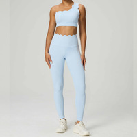 Conjunto Deportivo de Dos Piezas para Yoga: Sujetador Deportivo de Encaje Transpirable de un Solo Hombro y Leggings de Cintura Alta