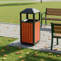 Poubelle extérieure en métal avec finition imitation bois, design de toit, résistante, pour parcs, rues et jardins, poubelle publique autoportante