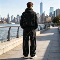 Ensemble de survêtement à capuche pour homme, veste zippée intégrale et pantalon de jogging, avec bandes réfléchissantes, tenue de sport deux pièces, OEM ODM, 100% polyester