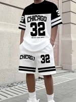 Ensemble décontracté respirant d'été à manches courtes 2 pièces pour homme, thème Chicago, surdimensionné, numéro '32', logo 22, t-shirt et short