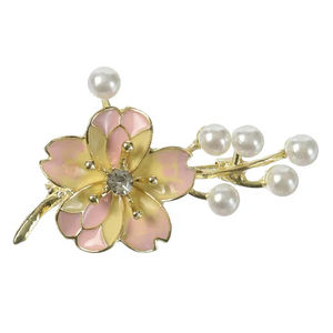 Broche de Resina Metálica Sintética, Estilo Moderno, Accesorio de Ropa para Mujer, Diseño de Flor de Cerezo con Perla - Product Image 1