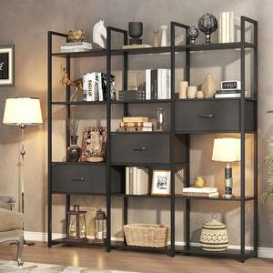 Étagères de présentation ouvertes noires pour bureau à domicile <span class=keywords><strong>Etagere</strong></span> Triple Wide Shelf Book Case Tall Bookshelf 3 Drawers Storage Shelves Bookcase - Product Image 1