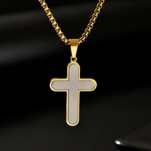 European American <b>Cross</b>-border Fashion Stainless Steel Necklace Men Women Versatile Simple Elegant <b>Cross</b> Pendant Choker Bamboo - Product Image 3