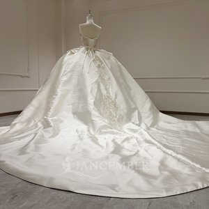 Vestido de Novia de Satén Xx96 con Cuentas de Cristal, Corsé sin Tirantes, Vestido de Gala con Espalda de Cordones y Cola Catedral, Jancember - Product Image 4